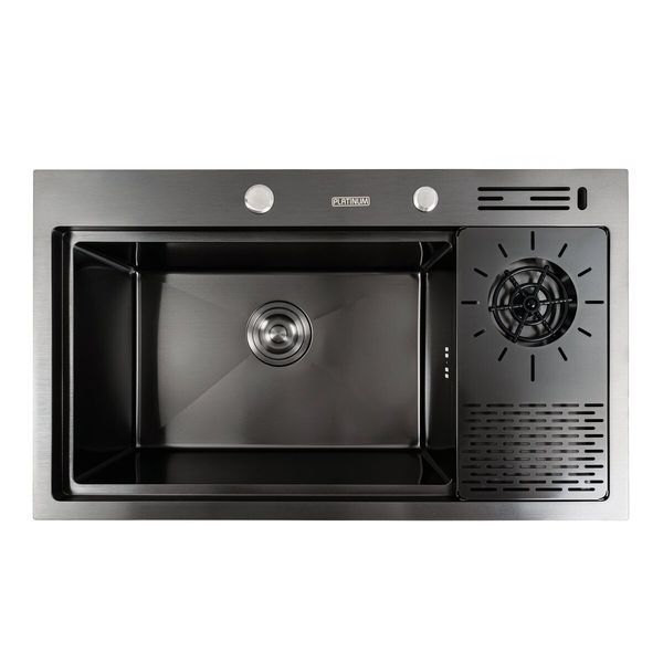 Кухонная мойка PVD 78*46 черная Platinum Handmade с кухонным смесителем + дозатор и колландер 47146 фото