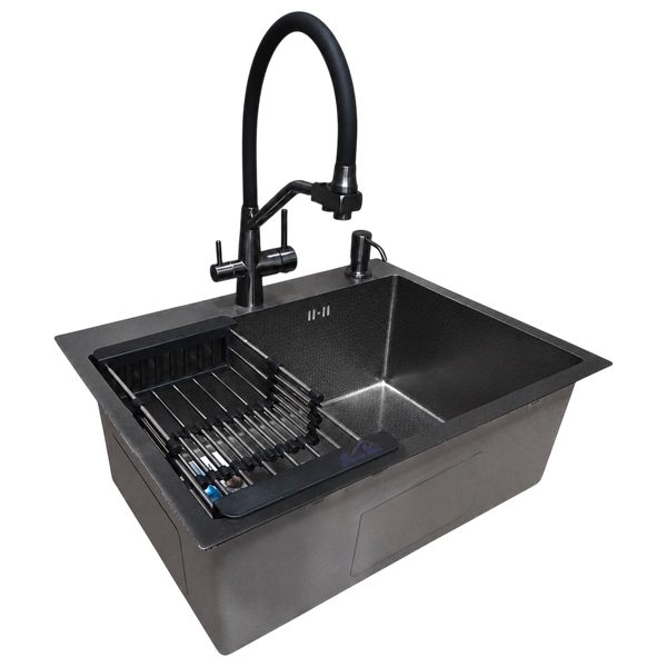Комплект кухонної мийки Kraft NANO BLACK PVD-Графит HS60*45 (3.0/1.0 мм) декор S4871 фото