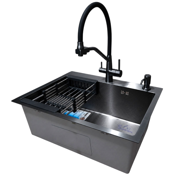 Комплект кухонної мийки Kraft NANO BLACK PVD-Графит HS60*45 (3.0/1.0 мм) декор S4871 фото