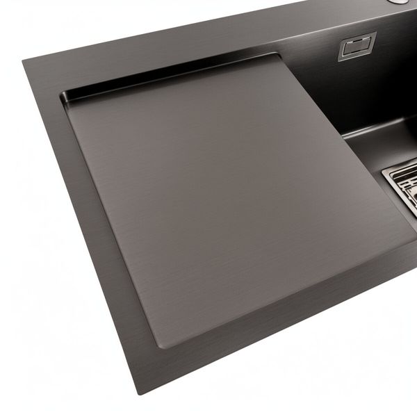 Мийка PVD Platinum Handmade 780x430x220 R чорна (квадратний сифон,3.0/1.0) 38091 фото