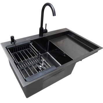 Комплект кухонної мийки Kraft&nbsp;HM&nbsp;- 7848ALB&nbsp;PVD&nbsp;(3.0/1.0 мм) S3665 фото