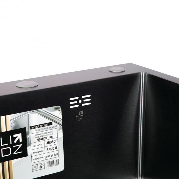 Комплект кухонної мийки Lidz Handmade H5050B Black PVD 3,0/1,0 мм S4780 фото