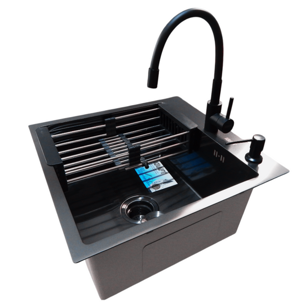Комплект кухонной мойки Kraft -NANO BLACK 5050HM PVD S4980 фото