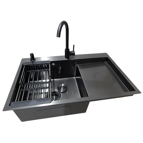 Комплект кухонної мийки Kraft&nbsp;HM&nbsp;- 7848ALB&nbsp;PVD&nbsp;(3.0/1.0 мм) S3665 фото