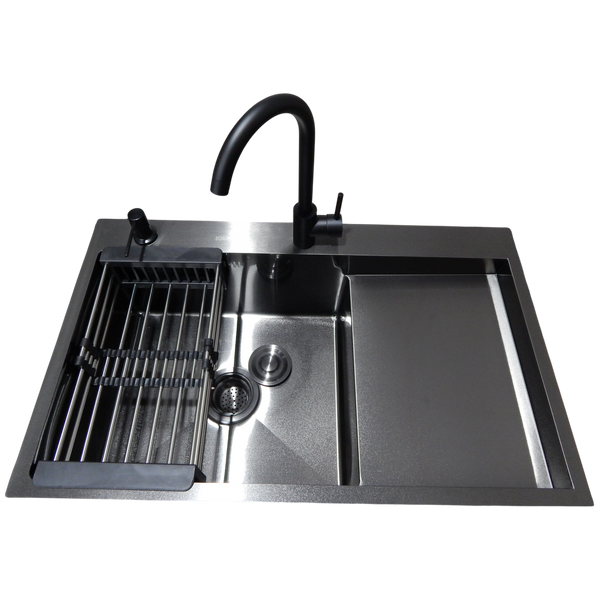 Комплект кухонної мийки Kraft&nbsp;HM&nbsp;- 7848ALB&nbsp;PVD&nbsp;(3.0/1.0 мм) S3665 фото