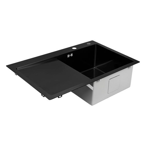 Кухонная мойка VALESO Handmade PVD Н 780х500х230 R черная (два отверстия, с креплением) 23632 фото