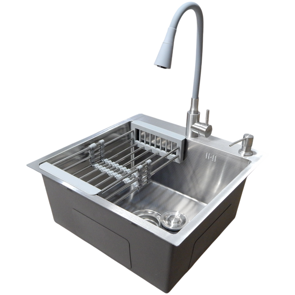 Комплект кухонной мойка Kraft KRF 5050 decor (3.0/1.0 мм)+Смеситель для кухни Kroner KRP Edelstahl Klassisch &ndash; ESG031GRA S4357 фото
