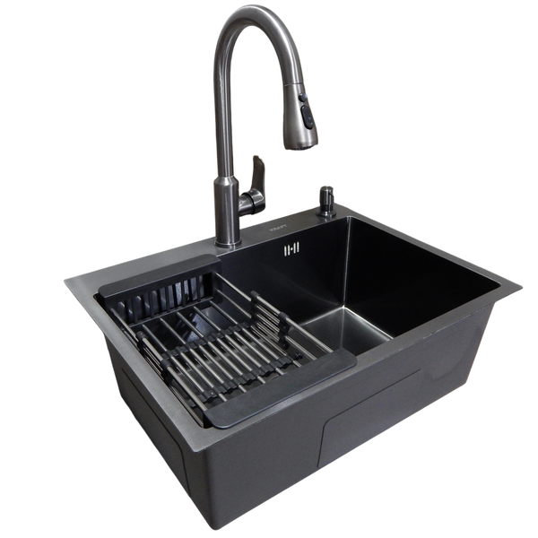 Комплект кухонної мийки Kraft NANO BLACK PVD 600х450 (3.0/1.0 мм) декор S6331 фото
