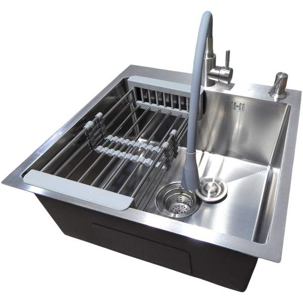 Комплект кухонной мойка Kraft KRF 5050 decor (3.0/1.0 мм)+Смеситель для кухни Kroner KRP Edelstahl Klassisch &ndash; ESG031GRA S4357 фото