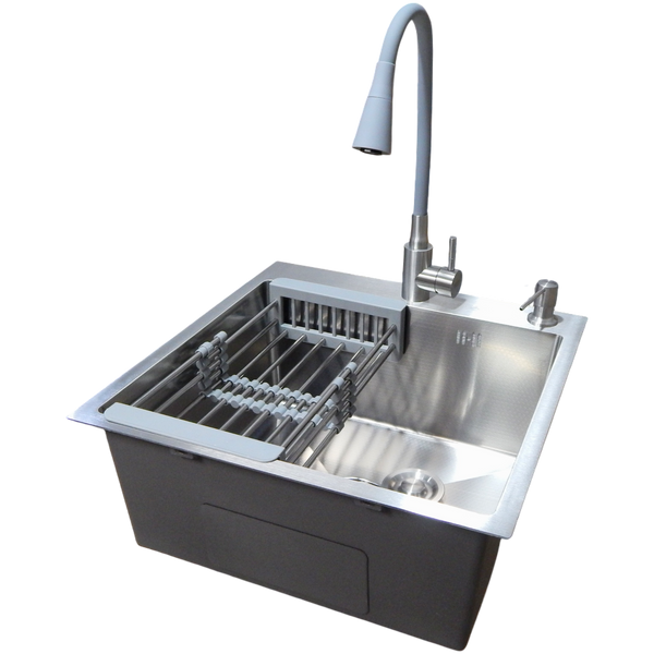 Комплект кухонной мойка Kraft KRF 5050 decor (3.0/1.0 мм)+Смеситель для кухни Kroner KRP Edelstahl Klassisch &ndash; ESG031GRA S4357 фото