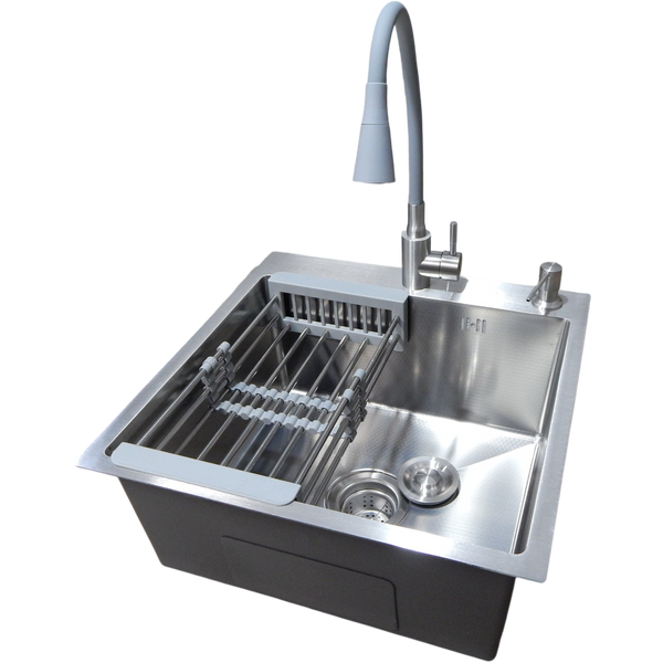 Комплект кухонной мойка Kraft KRF 5050 decor (3.0/1.0 мм)+Смеситель для кухни Kroner KRP Edelstahl Klassisch &ndash; ESG031GRA S4357 фото