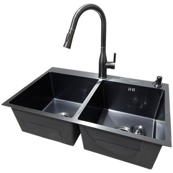 Комплект кухонної мийки Kraft NANO BLACK PVD - 7848 HM PVD (3.0/1.0 мм) Decor S3689 фото