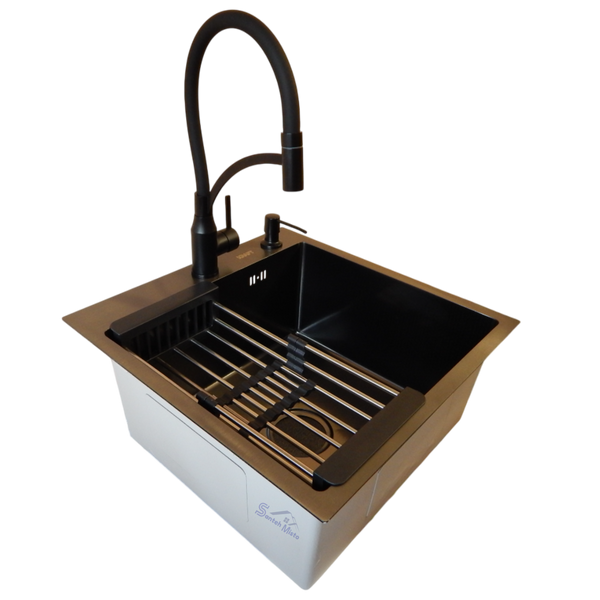 Комплект кухонної мийки Kraft HM 50х50 NANO BLACK (DECOR) PVD (3.0/1.0 мм) S4804 фото