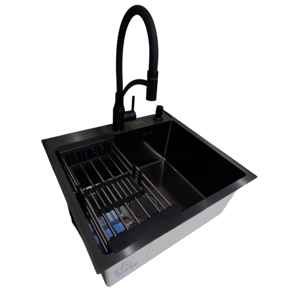 Комплект кухонної мийки Kraft HM 50х50 NANO BLACK (DECOR) PVD (3.0/1.0 мм) S4804 фото