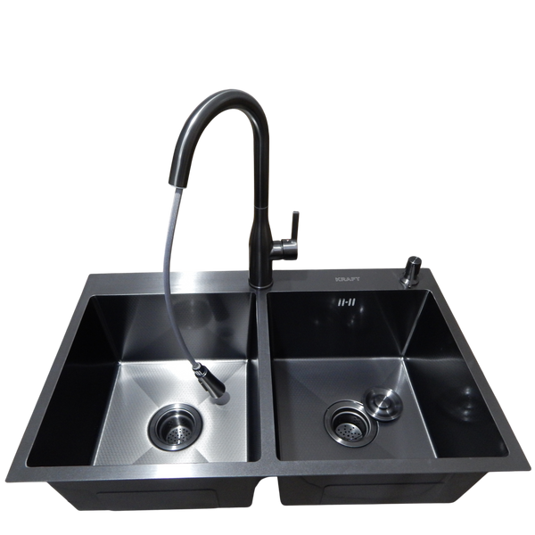 Комплект кухонной мойки Kraft NANO BLACK PVD 7848 HM PVD (3.0/1.0 мм) Decor S3689 фото