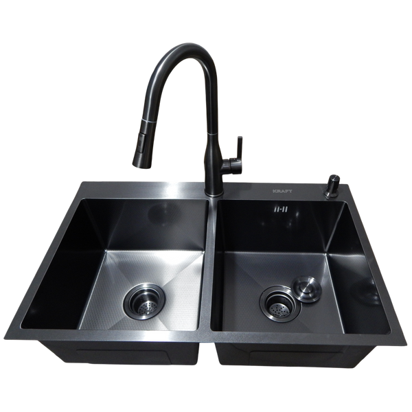 Комплект кухонной мойки Kraft NANO BLACK PVD 7848 HM PVD (3.0/1.0 мм) Decor S3689 фото