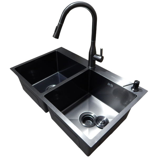Комплект кухонной мойки Kraft NANO BLACK PVD 7848 HM PVD (3.0/1.0 мм) Decor S3689 фото