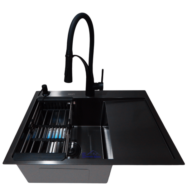 Комплект кухонної мийки Kraft NANO BLACK PVD HS 65х48 (3.0/1.0 мм) S3639 фото