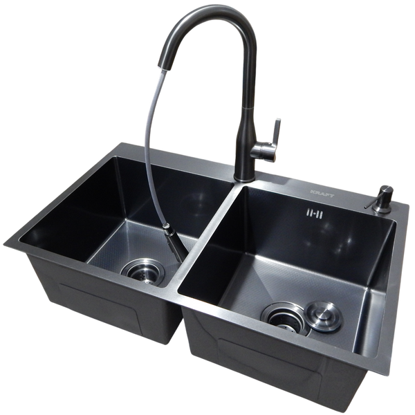 Комплект кухонной мойки Kraft NANO BLACK PVD 7848 HM PVD (3.0/1.0 мм) Decor S3689 фото