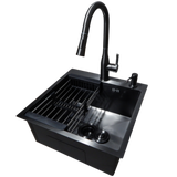 Комплект кухонної мийки Kraft HM 50х50 NANO BLACK PVD (3.0/1.0 мм) DEKOR S3666 фото
