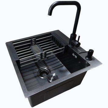 Комплект кухонної мийки Kraft NANO BLACK PVD HS60*45 (3.0/1.0 мм) Decor S3565 фото