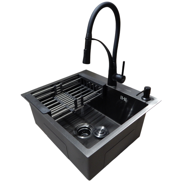 Комплект кухонної мийки Kraft HM 50х50 NANO BLACK PVD (3.0/1.0 мм) S4781 фото