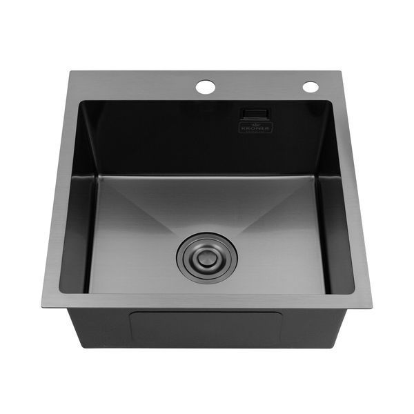Комплект кухонная мойка Kroner Schwarze-5050HM PVD + смеситель Ersel-GRP03393BLK + дозатор Spender-026 CVS30145 фото