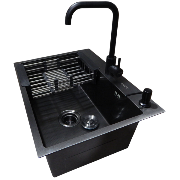 Комплект кухонной мойки Kraft NANO BLACK PVD HS60*45 (3.0/1.0 мм) Decor S3565 фото