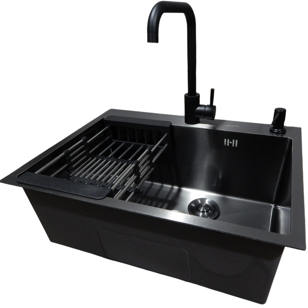 Комплект кухонной мойки Kraft NANO BLACK PVD HS60*45 (3.0/1.0 мм) Decor S3565 фото