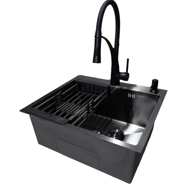 Комплект кухонної мийки Kraft HM 50х50 NANO BLACK PVD (3.0/1.0 мм) S4781 фото