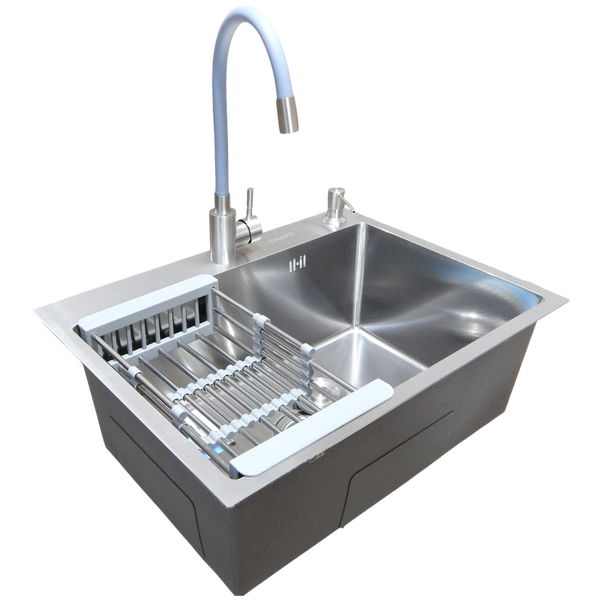 Комплект кухонної мийки Kraft KRF 6045 DECOR (3.0/1.0 мм)+Змішувач для кухні з гнучким виливом Kroner KRP Edelstahl Klassisch - ESG035GRA S20593 фото