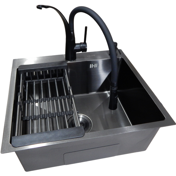 Комплект кухонної мийки Kraft HM 50х50 NANO BLACK PVD (3.0/1.0 мм) S4781 фото