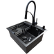 Комплект кухонної мийки Kraft HM 50х50 NANO BLACK PVD (3.0/1.0 мм) S4781 фото 3