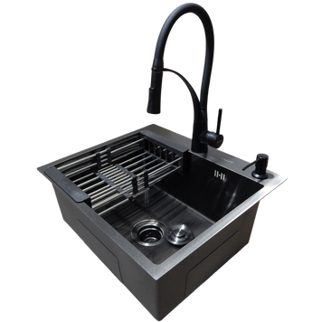 Комплект кухонної мийки Kraft HM 50х50 NANO BLACK PVD (3.0/1.0 мм) S3566 фото