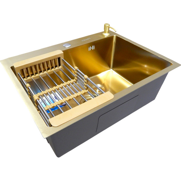 Кухонная мойка Kraft NANO GOLD PVD HS60*45 (3.0/1.0 мм) декор SM25760 фото
