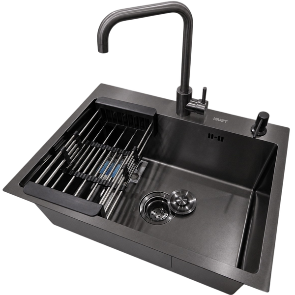 Комплект кухонної мийки KRAFT Handmade NANO BLACK PVD HS 540*480мм (3.0/1.0 мм) S4832 фото