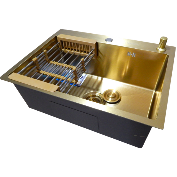 Кухонная мойка Kraft NANO GOLD PVD HS60*45 (3.0/1.0 мм) декор SM25760 фото