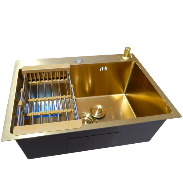 Кухонная мойка Kraft NANO GOLD PVD HS60*45 (3.0/1.0 мм) декор SM25760 фото