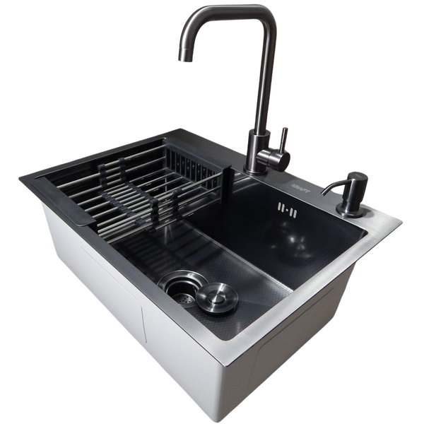 Комплект кухонної мийки KRAFT Handmade PVD чорна HS60*45 (3.0/1.0 мм) DEKOR S3667 фото