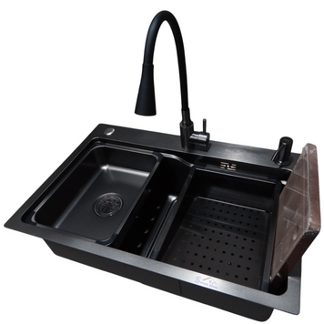 Комплект кухонної мийки Kraft HM 6845 NANO BLACK S4875 фото