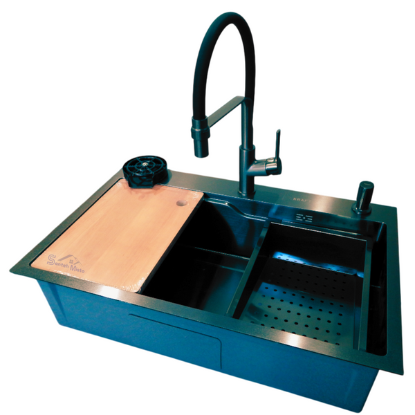 Комплект кухонной мойки Kraft HM 6845 NANO BLACK S4933 фото