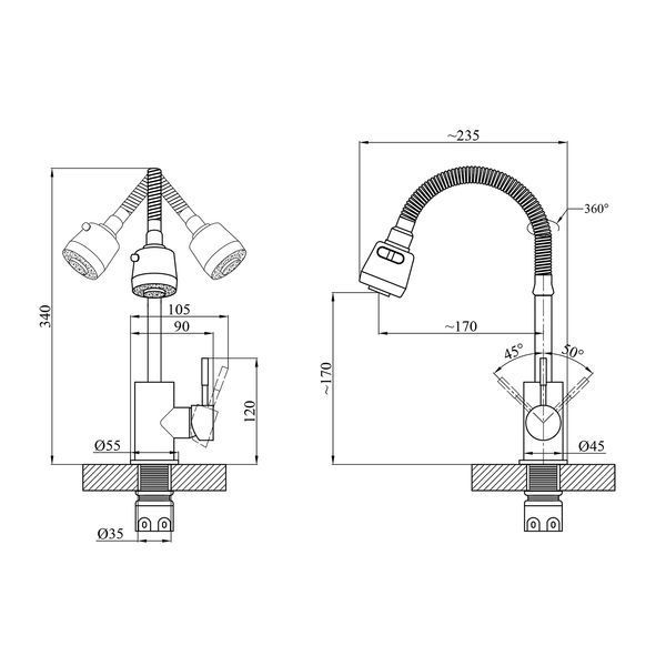 Смеситель для кухни с гибким изливом Agua Acero - INOX035-2 CV023291 фото