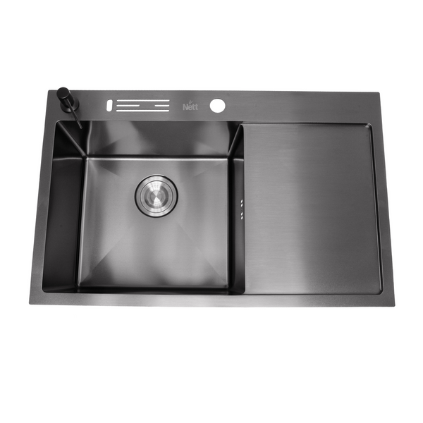 Чорна мийка для кухні з крилом із неіржавкої сталі накладна Nett NB-7848 1425703754 фото
