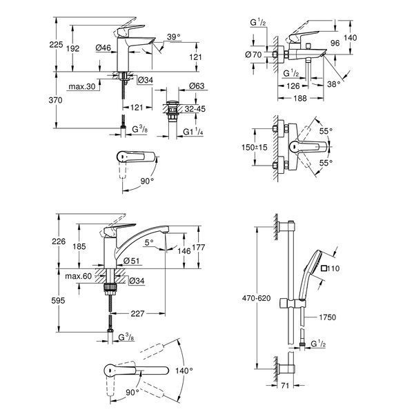 Набор смесителей 4 в 1 для ванной комнаты и кухни Grohe QuickFix Start M-Size UA202301KE CV030617 фото