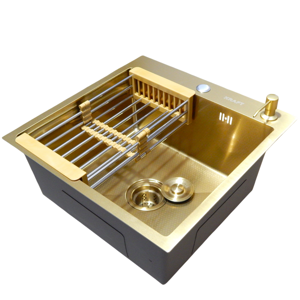 Комплект кухонної мийки Kraft NANO GOLD PVD HS50*50 (3.0/1.0 мм) декор S2280 фото