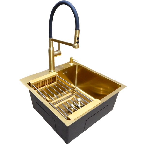Комплект кухонної мийки Kraft NANO GOLD PVD HS50*50 (3.0/1.0 мм) декор S2280 фото