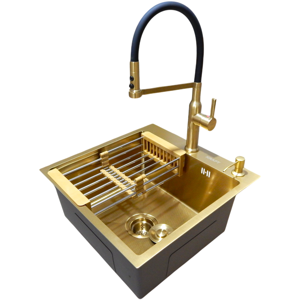Комплект кухонної мийки Kraft NANO GOLD PVD HS50*50 (3.0/1.0 мм) декор S2280 фото