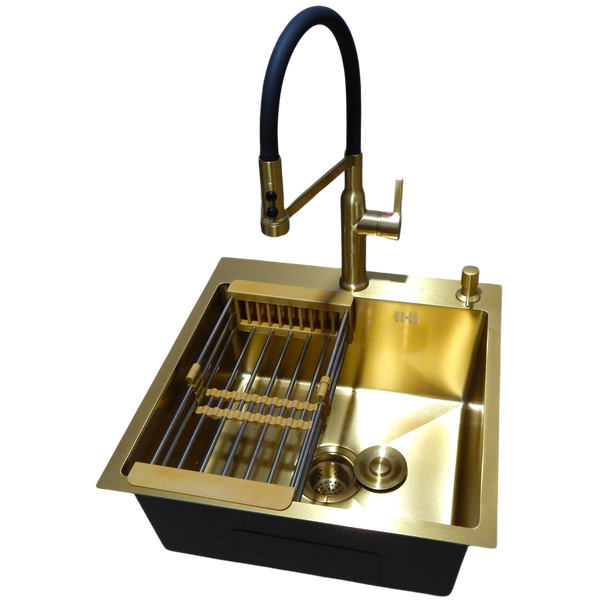 Комплект кухонної мийки Kraft NANO GOLD PVD HS50*50 (3.0/1.0 мм) декор S2280 фото