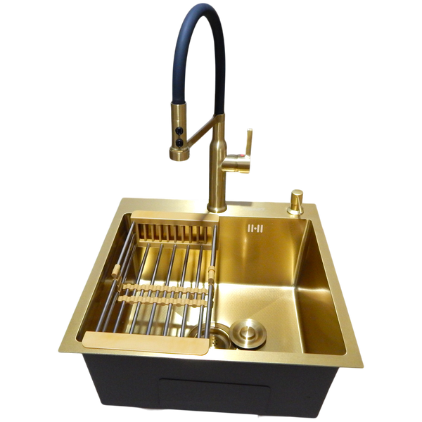 Комплект кухонної мийки Kraft NANO GOLD PVD HS50*50 (3.0/1.0 мм) декор S2280 фото