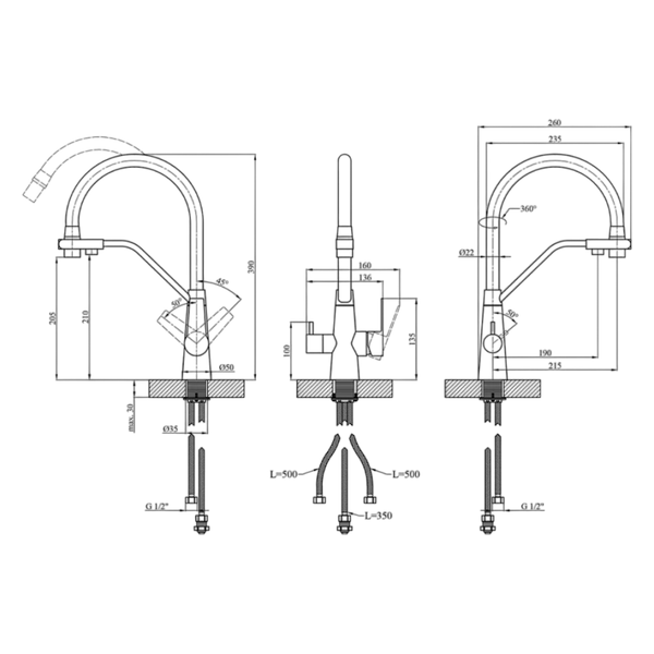 Комплект кухонної мийки Kraft KRF 5050 decor (3.0/1.0 мм) S4984 фото